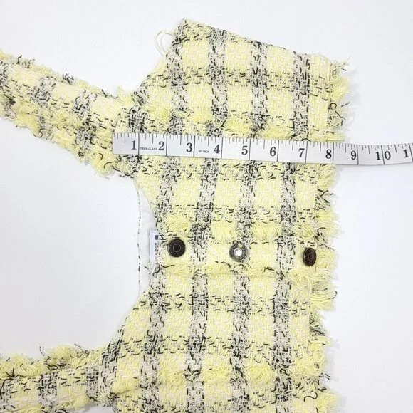 Y2K Zara Womens Crop Top Size L Yellow Black Plaid Frayed Preppy Popstar Bratz - Picture 7 of 14